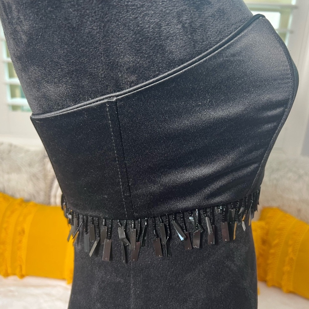 Vintage Y2K Jessica McClintock Millennium 2000 Black strapless fringe crop top - Picture 6 of 16